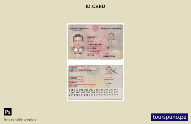 Plantilla de tarjeta de identificación de Kirguistán lista para imprimir